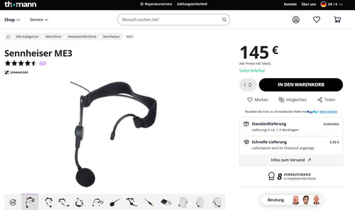 Sennheiser me3 headset - sennheiser,